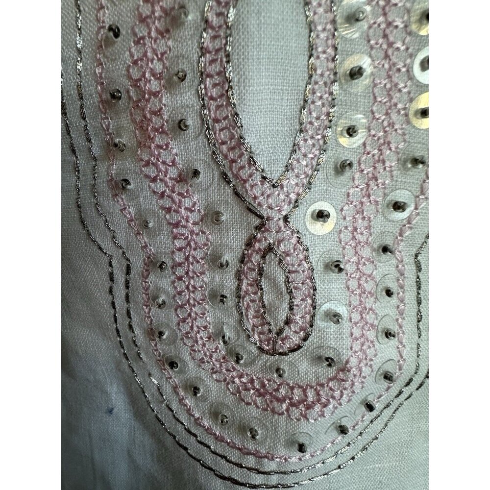 Grace‎ Elements Linen Blouse Womens Medium Pink Silver Rhinestones Tunic New